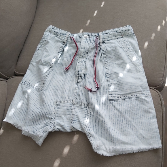NWOT Free People We The Free Easy Rider Harem jean denim shorts Acid Stripe - Picture 3 of 14